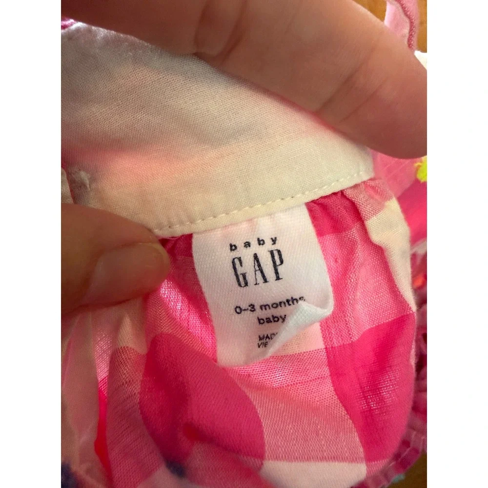 Baby Gap Pink Gingham Pom Pom Top and Bloomers Set 0-3 Months Kids